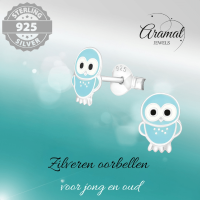 Zilveren Uiltjes Oorbellen Lichtblauw 9x7 mm - Dames