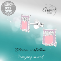 Zilveren Uiltjes Oorbellen &acirc;&euro;&ldquo; Lila emaille - Kristal -