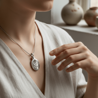 Ashanger Ovaal met Roos - Zilverkleurig RVS - Unisex