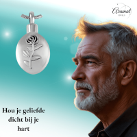 Ashanger Ovaal met Roos - Zilverkleurig RVS - Unisex