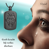RVS Ashanger Rechthoek met Wolf - Zwart - Heren