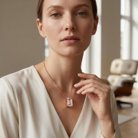 Mini Ashanger Rechthoek met Zirkonia - Ros&Atilde;&copy;kleur - Unisex