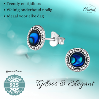 Zilveren Blauwe Abalone Oorbellen 8 mm -