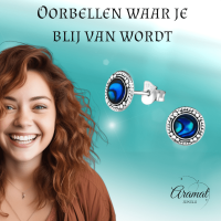 Zilveren Blauwe Abalone Oorbellen 8 mm -
