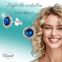 Zilveren Blauwe Abalone Oorbellen 8 mm -