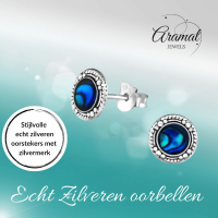 Zilveren Blauwe Abalone Oorbellen 8 mm -