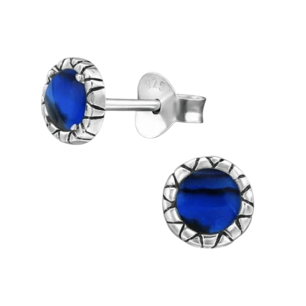 Zilveren Blauwe Abalone Oorbellen 5 mm -