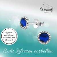 Zilveren Blauwe Abalone Oorbellen 5 mm -