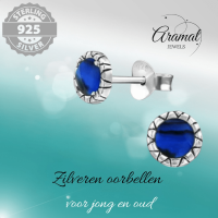 Zilveren Blauwe Abalone Oorbellen 5 mm -