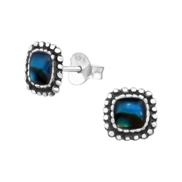 Zilveren Blauwe Abalone Oorbellen 7 mm -