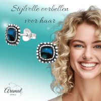 Zilveren Blauwe Abalone Oorbellen 7 mm -