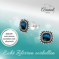 Zilveren Blauwe Abalone Oorbellen 7 mm -