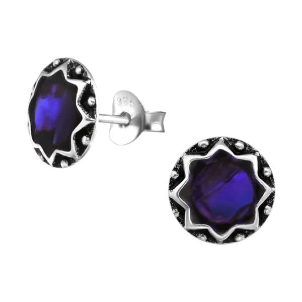 Zilveren Paarse Abalone Dames Oorbellen 9 mm -