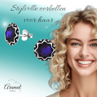 Zilveren Paarse Abalone Dames Oorbellen 9 mm -
