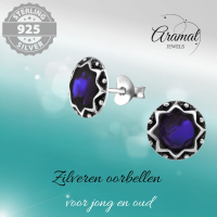 Zilveren Paarse Abalone Dames Oorbellen 9 mm -