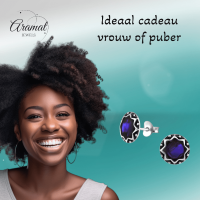 Zilveren Paarse Abalone Dames Oorbellen 9 mm -