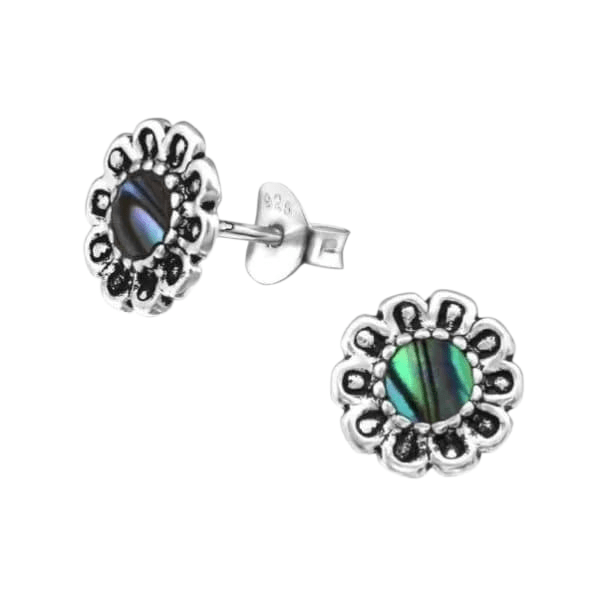 Zilveren Abalone Bloem Oorbellen 9 mm - Dames