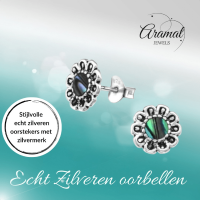 Zilveren Abalone Bloem Oorbellen 9 mm - Dames