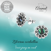 Zilveren Abalone Bloem Oorbellen 9 mm - Dames
