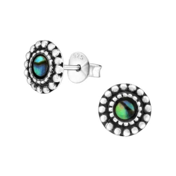 Zilveren Abalone Ronde Oorbellen 8 mm -
