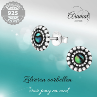 Zilveren Abalone Ronde Oorbellen 8 mm -