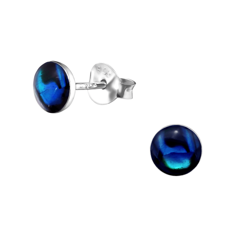 Zilveren Blauwe Abalone Oorbellen 5.5 mm -