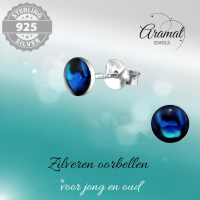 Zilveren Blauwe Abalone Oorbellen 5.5 mm -