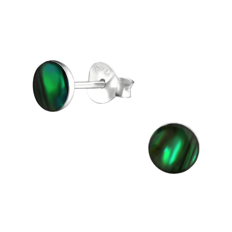 Zilveren Groene Abalone Oorbellen 5.5 mm -