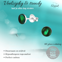 Zilveren Groene Abalone Oorbellen 5.5 mm -
