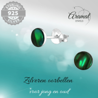 Zilveren Groene Abalone Oorbellen 5.5 mm -