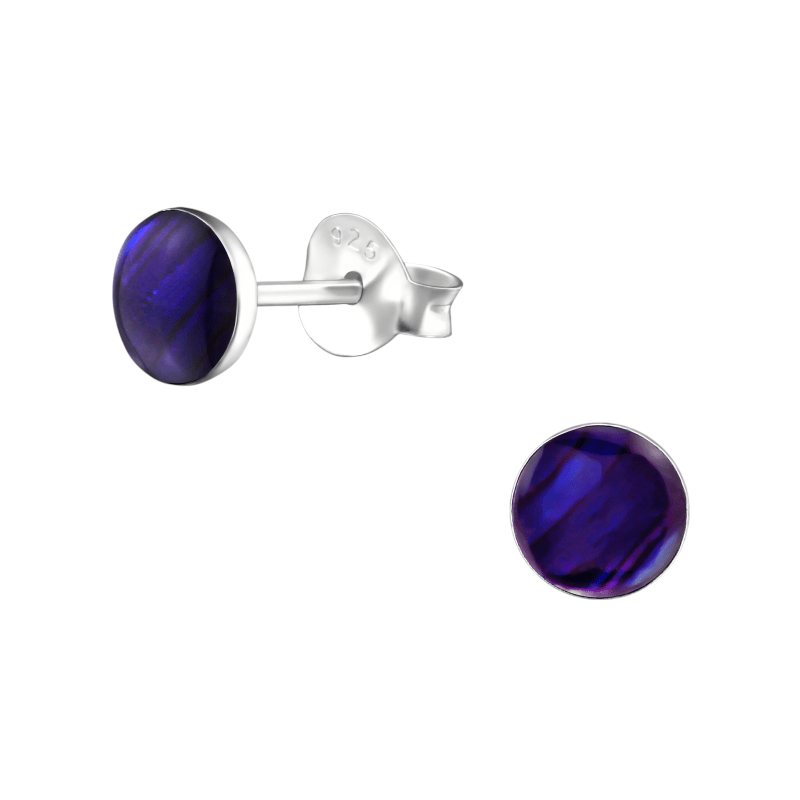 Zilveren Paarse Abalone Oorbellen 5.5 mm -