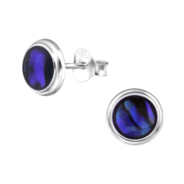 Zilveren Blauwe Abalone Damesoorbellen 8 mm -