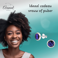 Zilveren Blauwe Abalone Damesoorbellen 8 mm -
