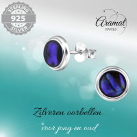 Zilveren Blauwe Abalone Damesoorbellen 8 mm -