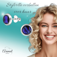 Zilveren Blauwe Abalone Damesoorbellen 8 mm -