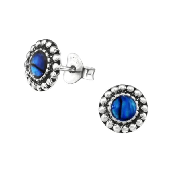 Zilveren Blauw Abalone Oorbellen 8 mm -