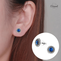 Zilveren Blauw Abalone Oorbellen 8 mm -