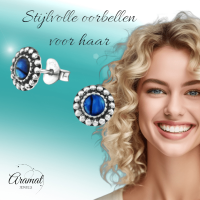 Zilveren Blauw Abalone Oorbellen 8 mm -