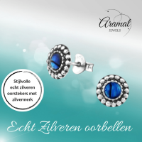 Zilveren Blauw Abalone Oorbellen 8 mm -
