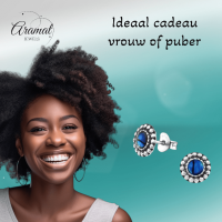 Zilveren Blauw Abalone Oorbellen 8 mm -