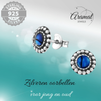 Zilveren Blauw Abalone Oorbellen 8 mm -