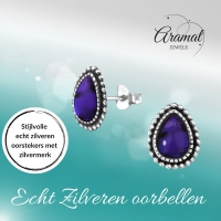 Zilveren Paars Abalone Oorbellen 12x9 mm -