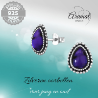 Zilveren Paars Abalone Oorbellen 12x9 mm -