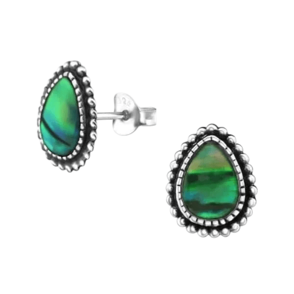 Zilveren Groen Abalone Oorbellen 12x9 mm -