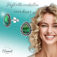 Zilveren Groen Abalone Oorbellen 12x9 mm -