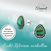 Zilveren Groen Abalone Oorbellen 12x9 mm -