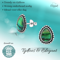 Zilveren Groen Abalone Oorbellen 12x9 mm -