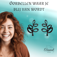 Zwarte Blaadjes Oorbellen RVS - 10x7 mm -