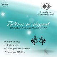 Zwarte Blaadjes Oorbellen RVS - 10x7 mm -