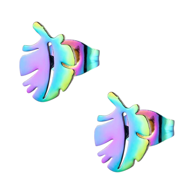 Regenboog blad oorbellen 9 mm -